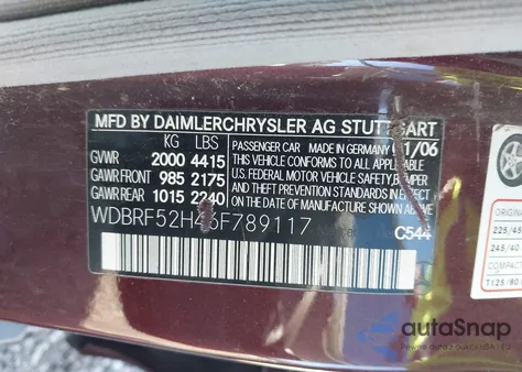 2006 Mercedes-Benz C 230 Sport из США, поврежденный, VIN WDBRF52H46F789117